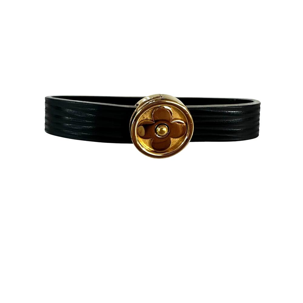 Louis Vuitton LV Black Epi Leather Flower Action Brasserie Bracelet Arm Noir